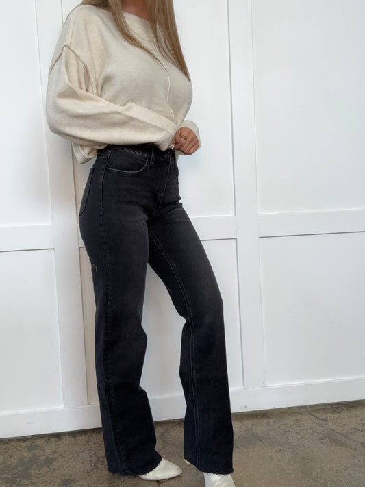 Flying Monkey High Rise Slim Black Denim Wide Leg Jeans