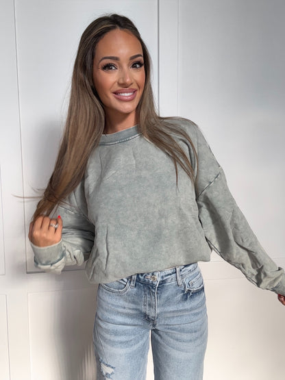 Shop Tasha Washed Oversized Pullover - Sage online at Willow Boutique – best boutique for women’s fashion.