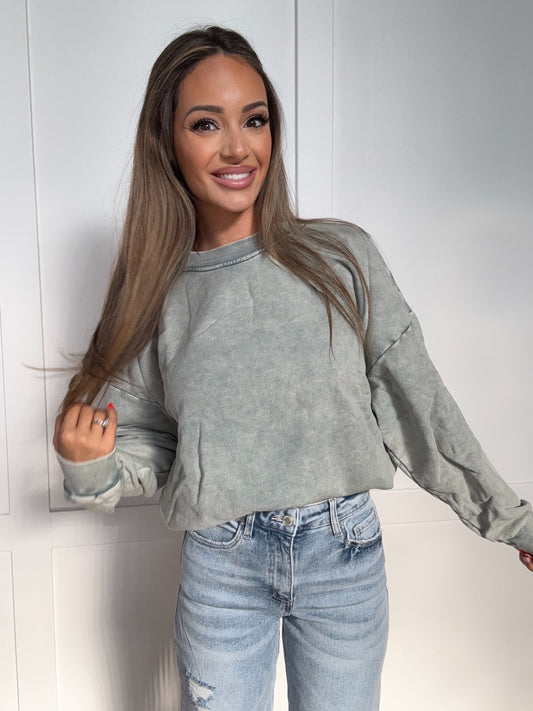 Shop Tasha Washed Oversized Pullover - Sage online at Willow Boutique – best boutique for women’s fashion.