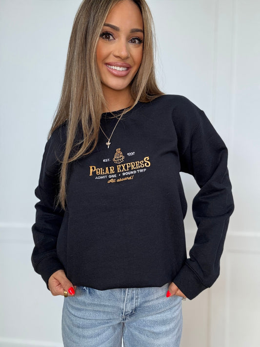 Shop Embroidered Polar Express Christmas Crewneck online at Willow Boutique – best boutique for women’s fashion.