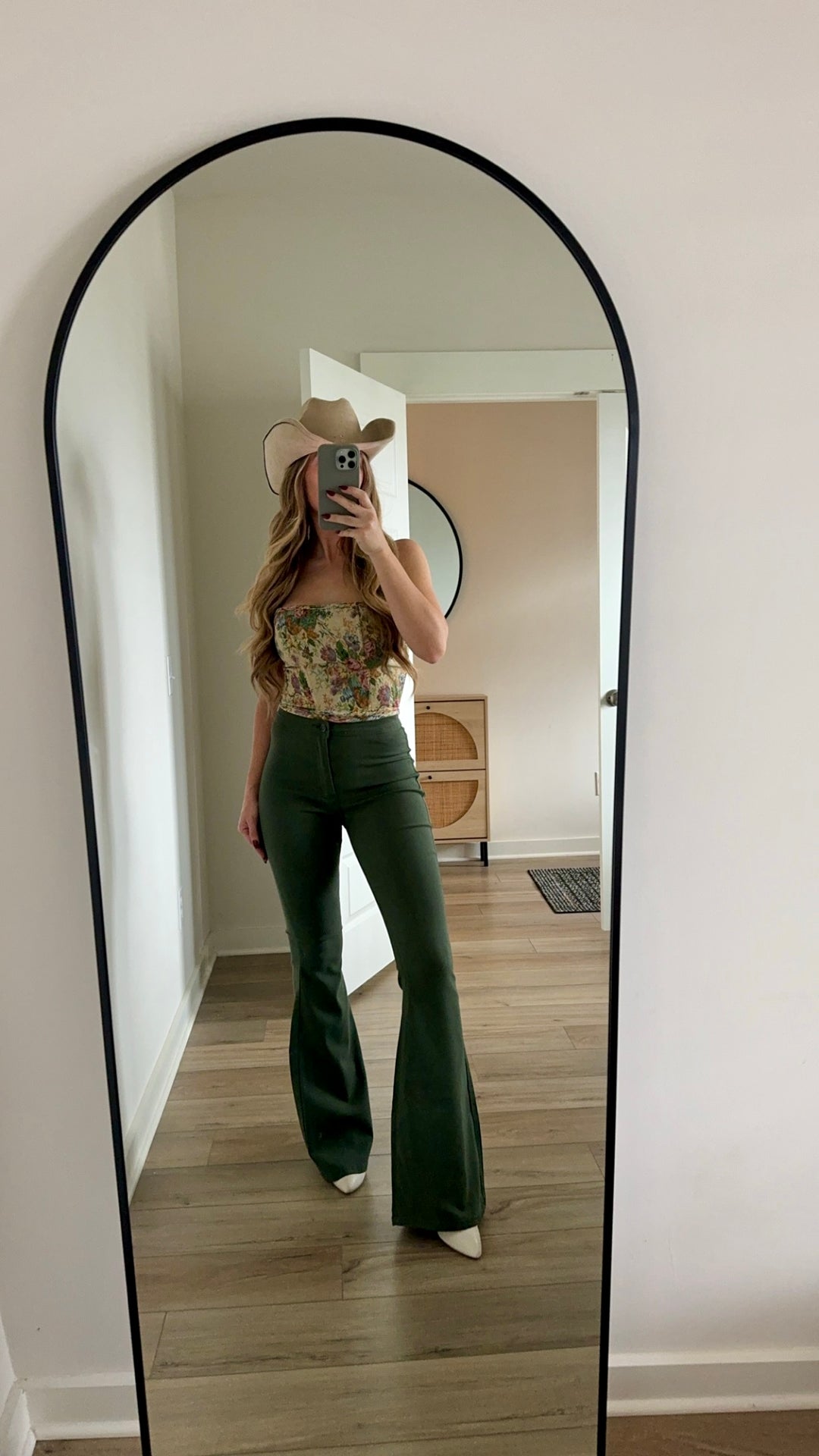 Fiona High Waisted Bell Bottom Flare Jeans - Olive