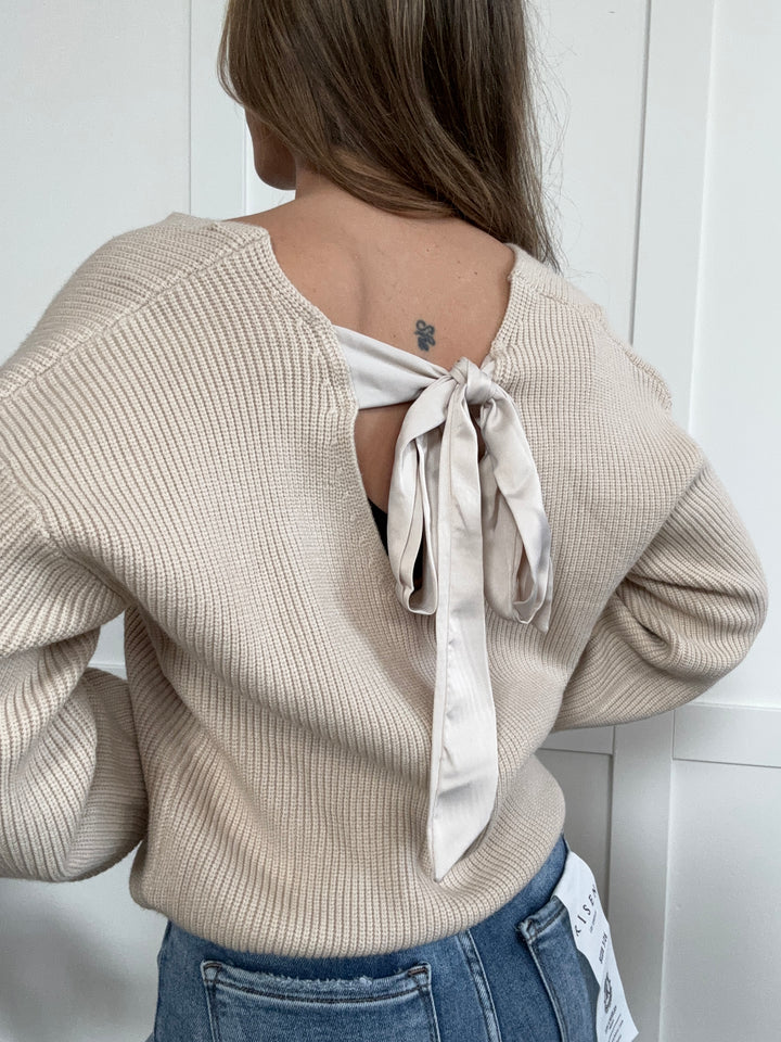 PREORDER: Bow Bliss Tied V-Neck Long Sleeve Sweater