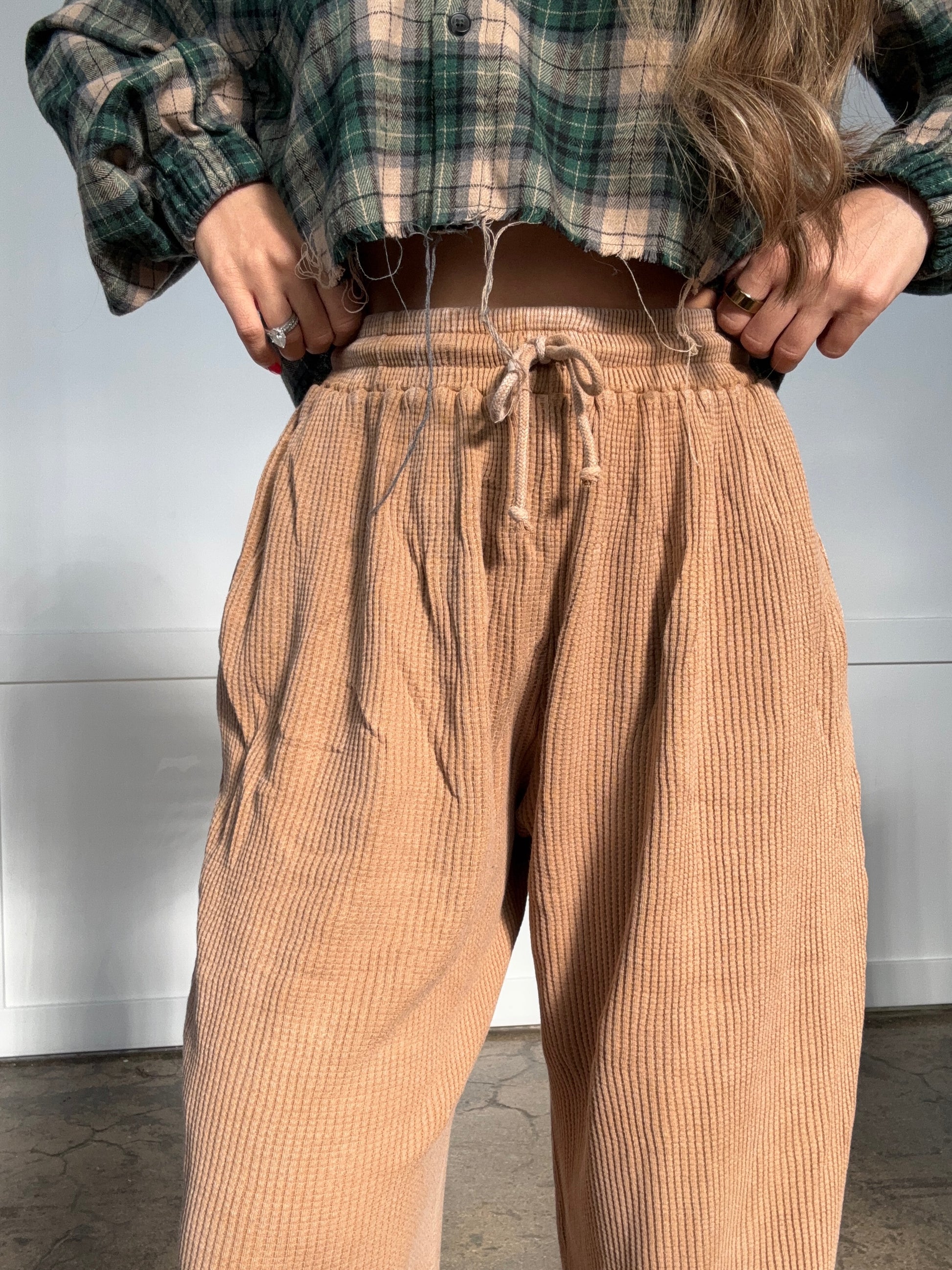 Shop Days Off Waffle Knit High Waisted Cotton Sweatpants online at Willow Boutique – best boutique for women’s fashion.