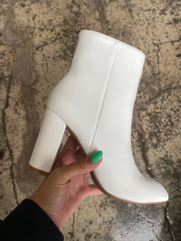 Gwen Chunky High Heel Ankle Bootie- White