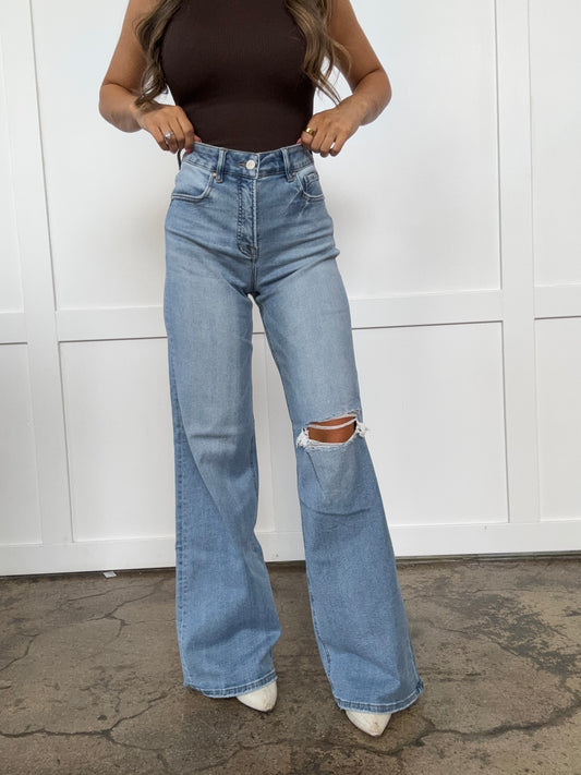 Miranda Risen Distressed Wide Leg Jeans