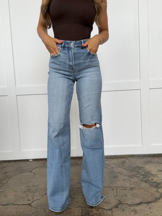 Miranda Risen Distressed Wide Leg Jeans