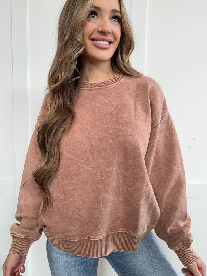 Retro Relaxation Acid Wash Oversized Fleece Sweatshirt