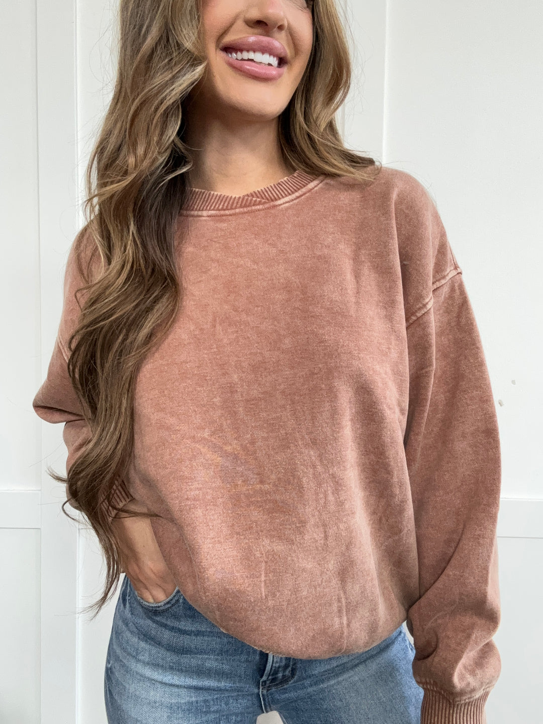 Retro Relaxation Acid Wash Oversized Fleece Sweatshirt