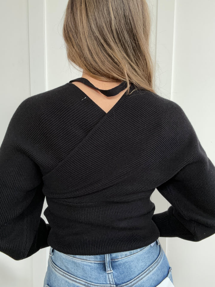 Cozy Fires Cross Wrap Rib Long Sleeve Sweater