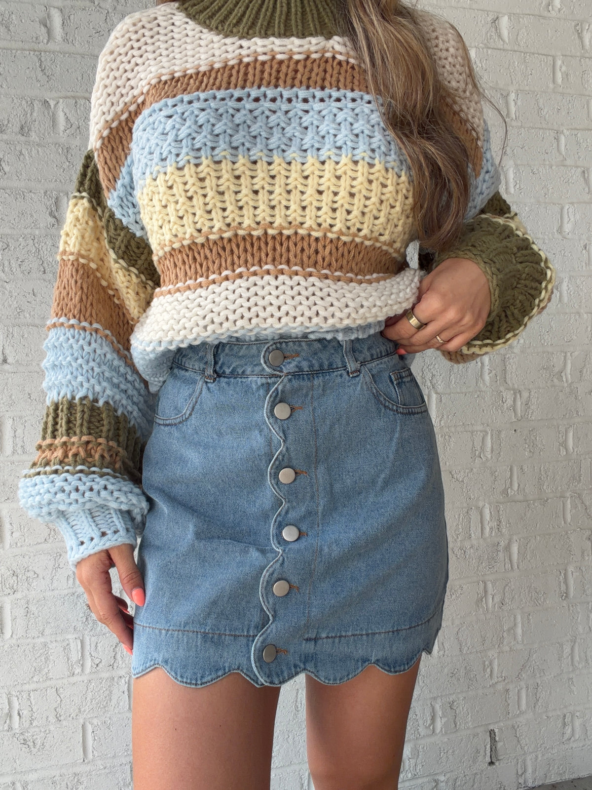 Sunday Stroll Scalloped Denim Mini Skirt