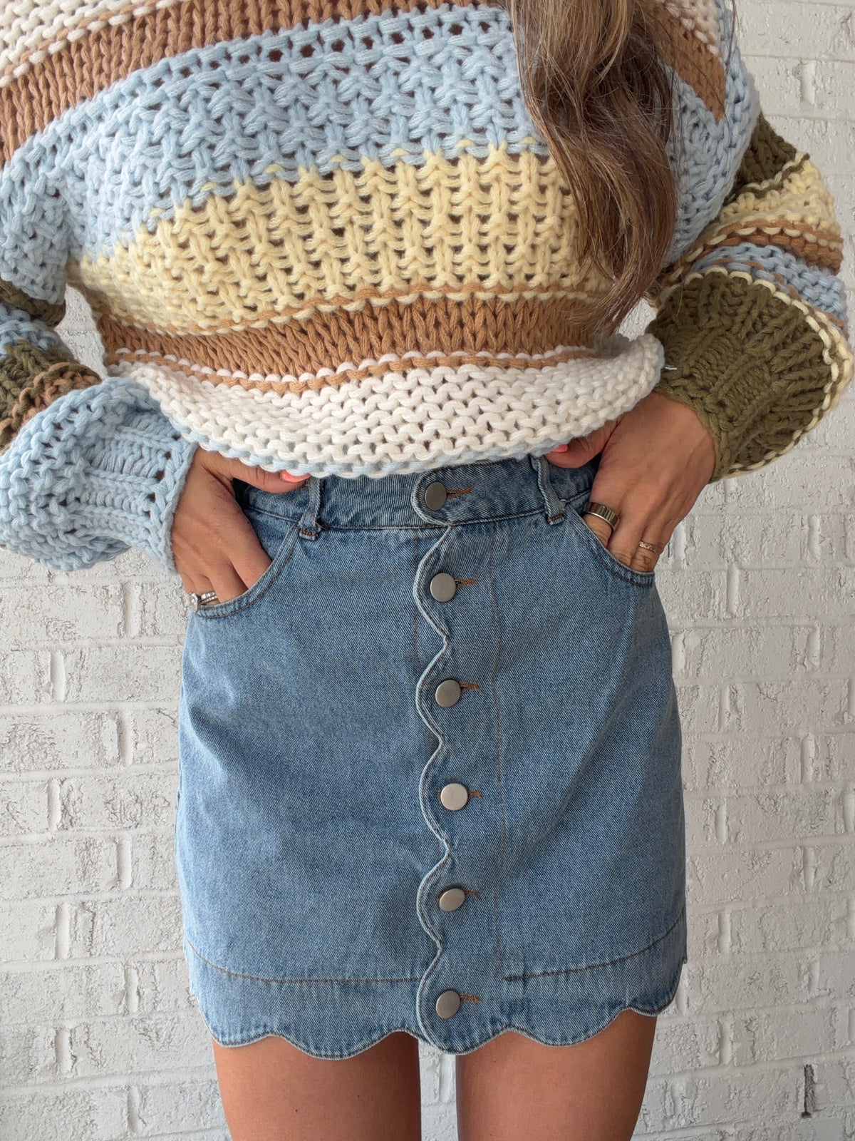 Sunday Stroll Scalloped Denim Mini Skirt