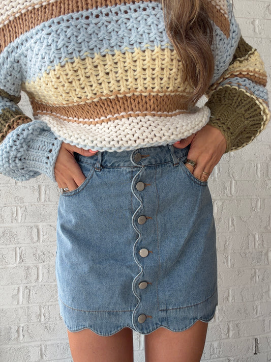 Sunday Stroll Scalloped Denim Mini Skirt
