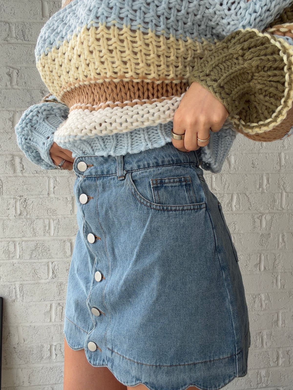 Sunday Stroll Scalloped Denim Mini Skirt