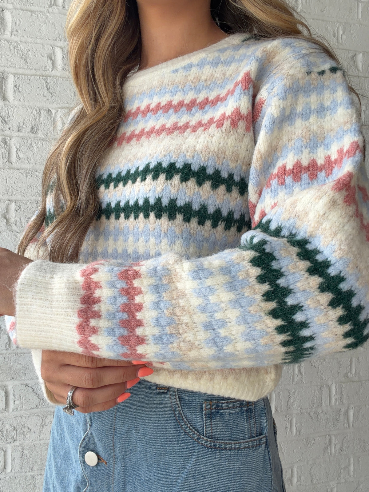 Sadie Cropped Knitted Striped Sweater