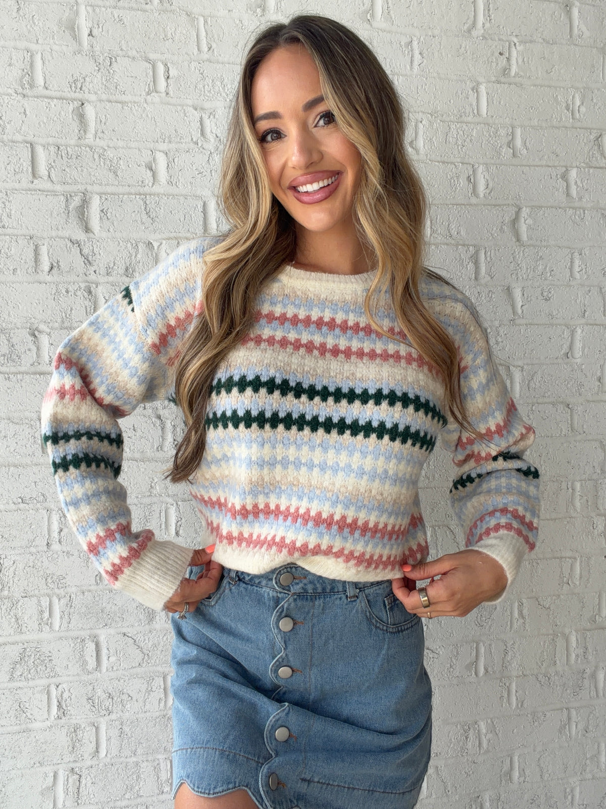 Sadie Cropped Knitted Striped Sweater
