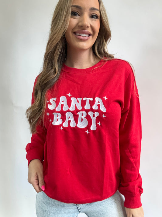 PREORDER: "Santa Baby" Round Neck Long Sleeve Sweatshirt