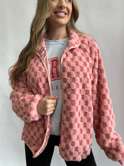 PREORDER: Chilly Wonderland Checkered Long Sleeve Fuzzy Jacket