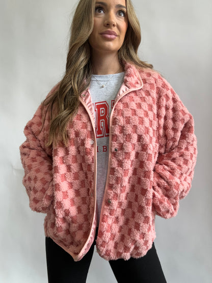 PREORDER: Chilly Wonderland Checkered Long Sleeve Fuzzy Jacket