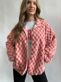 PREORDER: Chilly Wonderland Checkered Long Sleeve Fuzzy Jacket