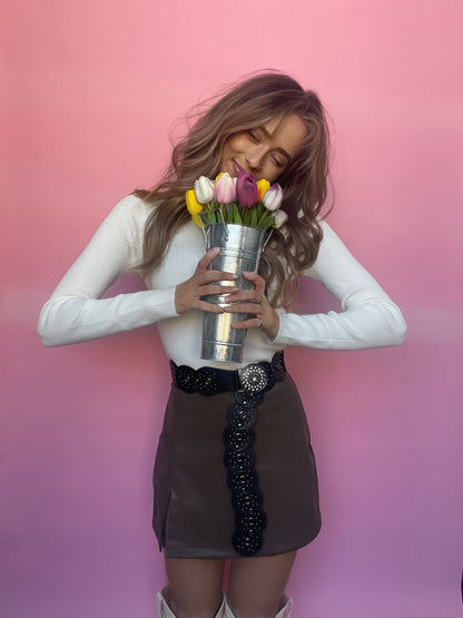 Call It Even Side Slit Leather Skorts