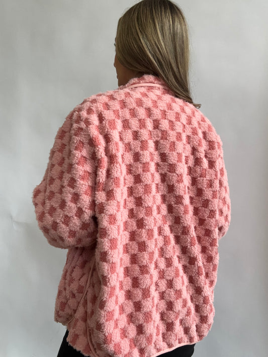 PREORDER: Chilly Wonderland Checkered Long Sleeve Fuzzy Jacket