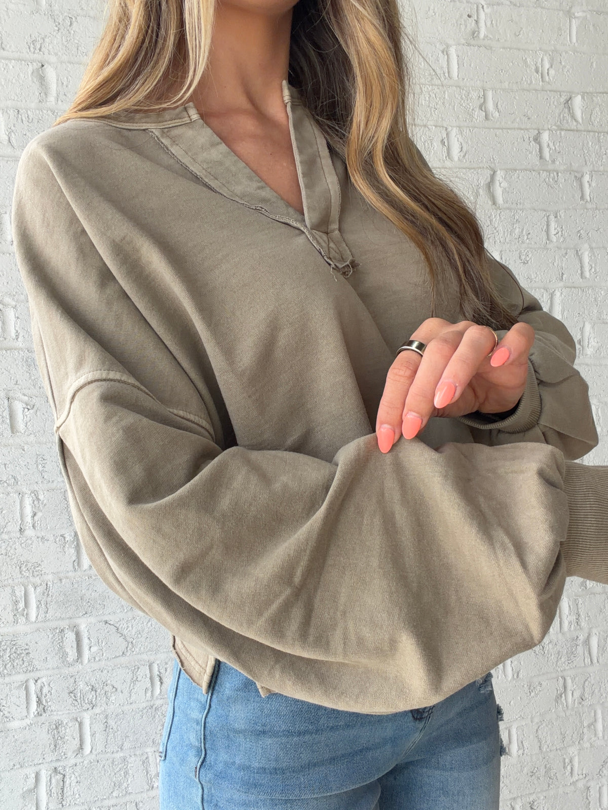 Ella Notch Neck Long Sleeve Crop Top