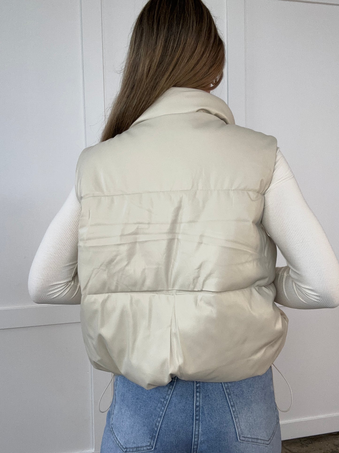 Shop PU Faux Leather Puffer Vest- Full Length online at Willow Boutique – best boutique for women’s fashion.