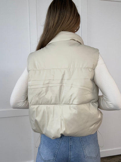 Shop PU Faux Leather Puffer Vest- Full Length online at Willow Boutique – best boutique for women’s fashion.