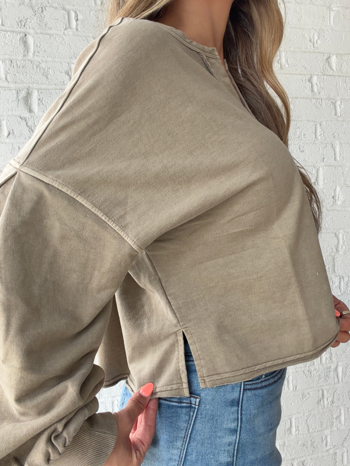 Ella Notch Neck Long Sleeve Crop Top