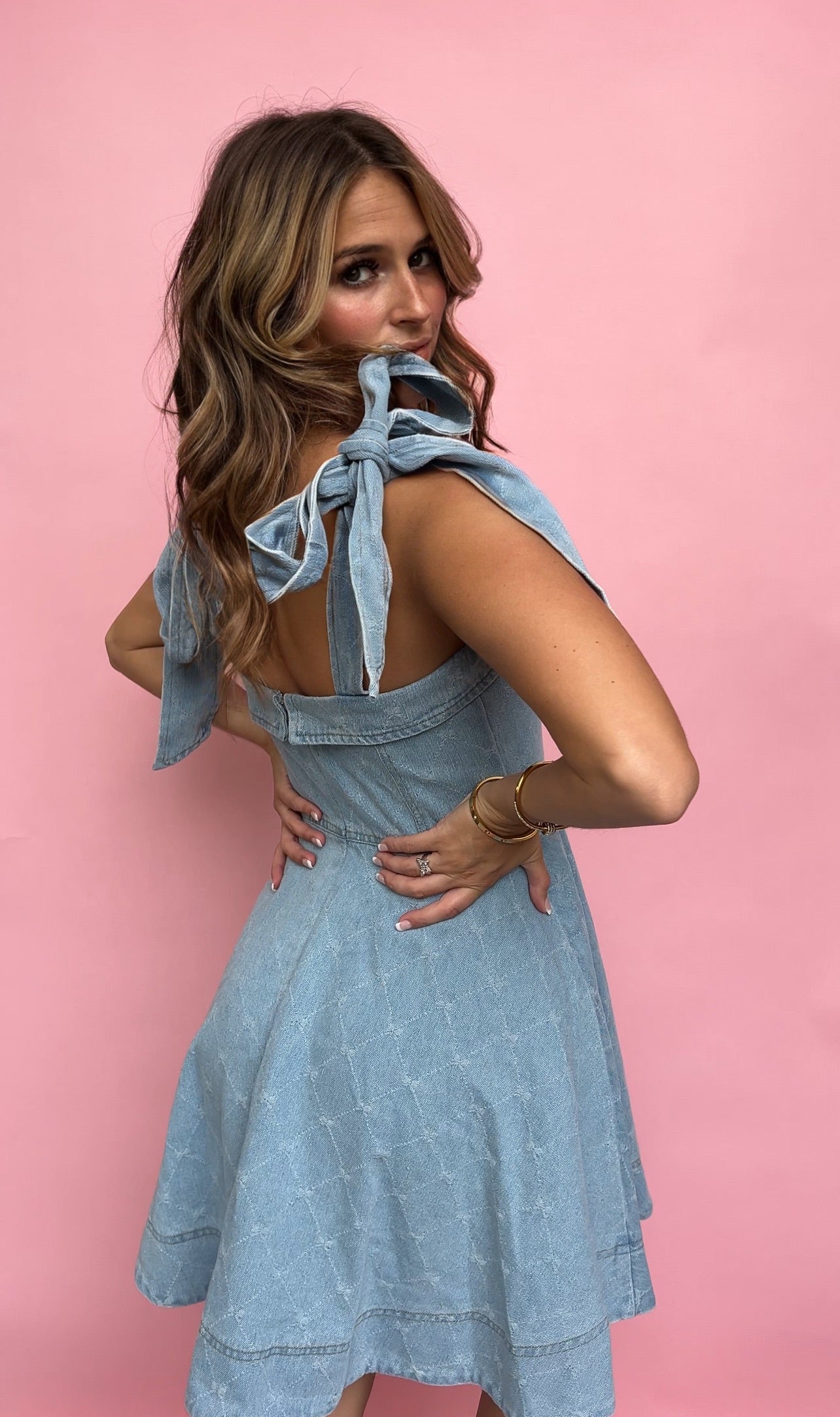 Stella Bow Ribbon Denim Dress