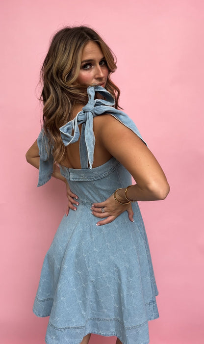 Stella Bow Ribbon Denim Dress