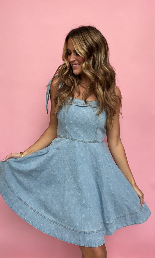 Stella Bow Ribbon Denim Dress