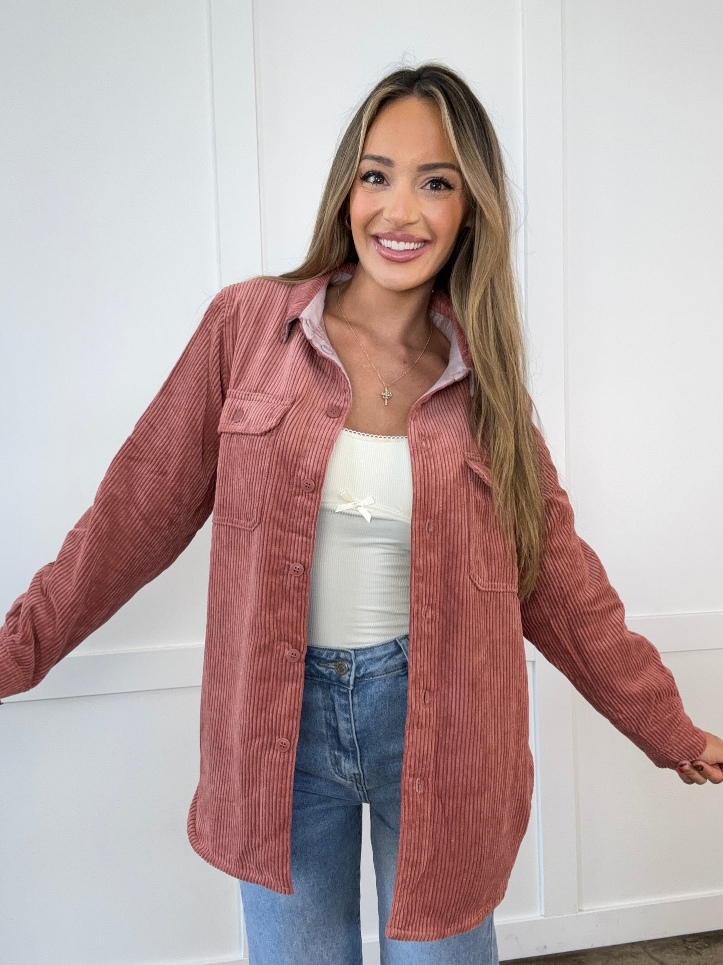 Morgan Corduroy Reversible Button Down Jacket - Terra Cotta