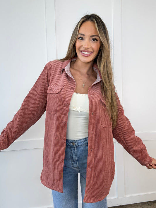Morgan Corduroy Reversible Button Down Jacket - Terra Cotta