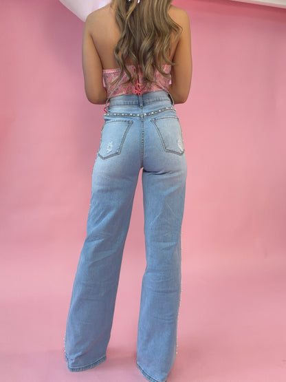 A Girls Best Friend Wide Leg Pearl Jeans