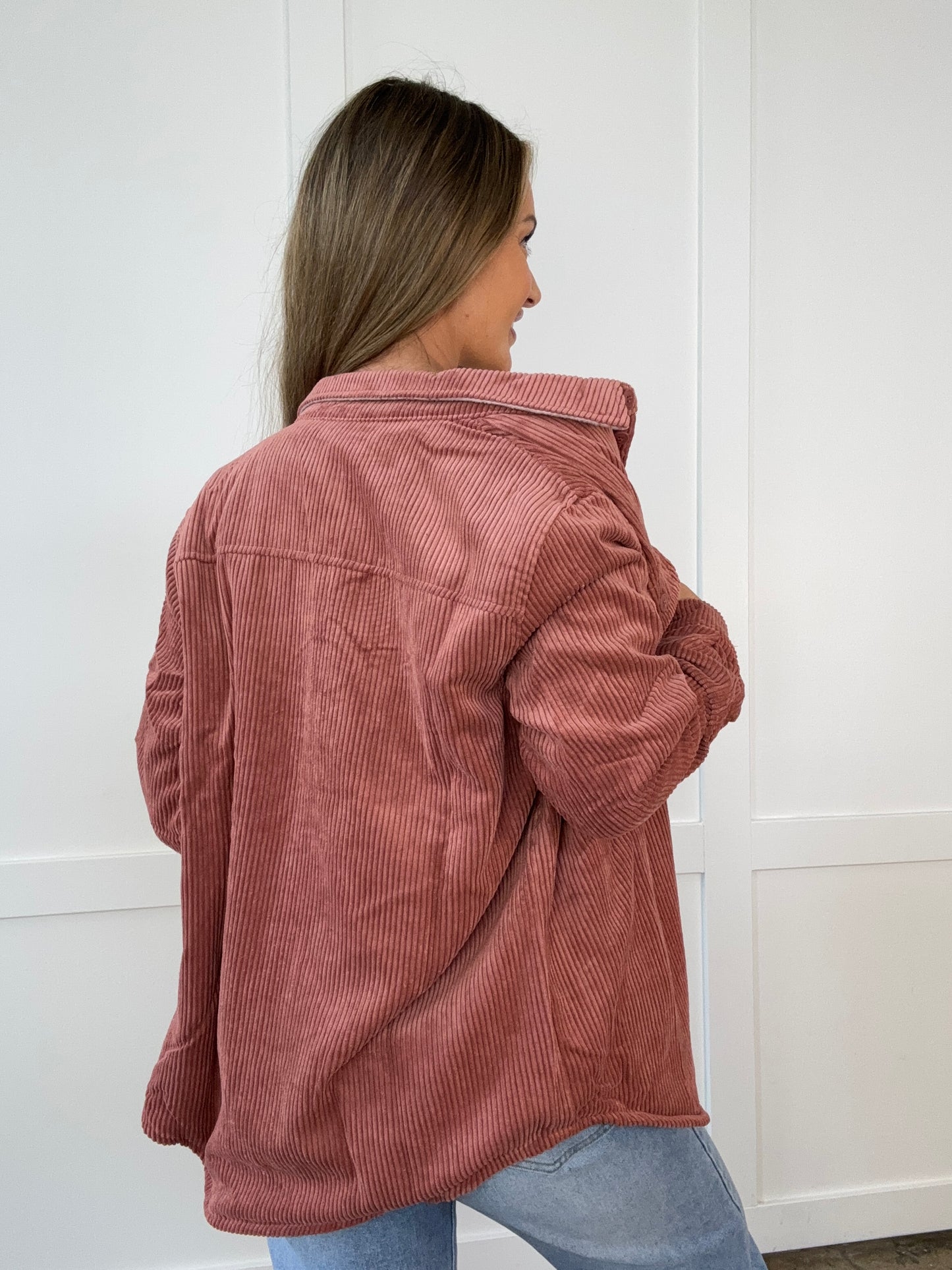 Morgan Corduroy Reversible Button Down Jacket - Terra Cotta