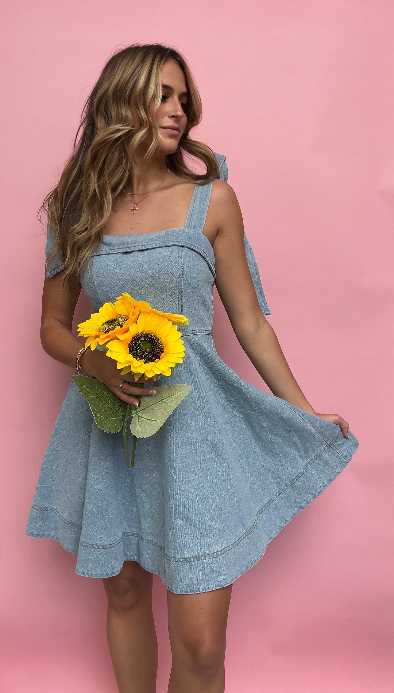 Stella Bow Ribbon Denim Dress