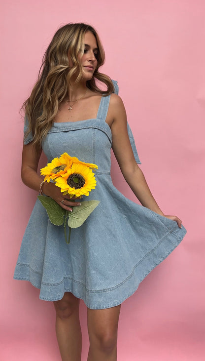 Stella Bow Ribbon Denim Dress