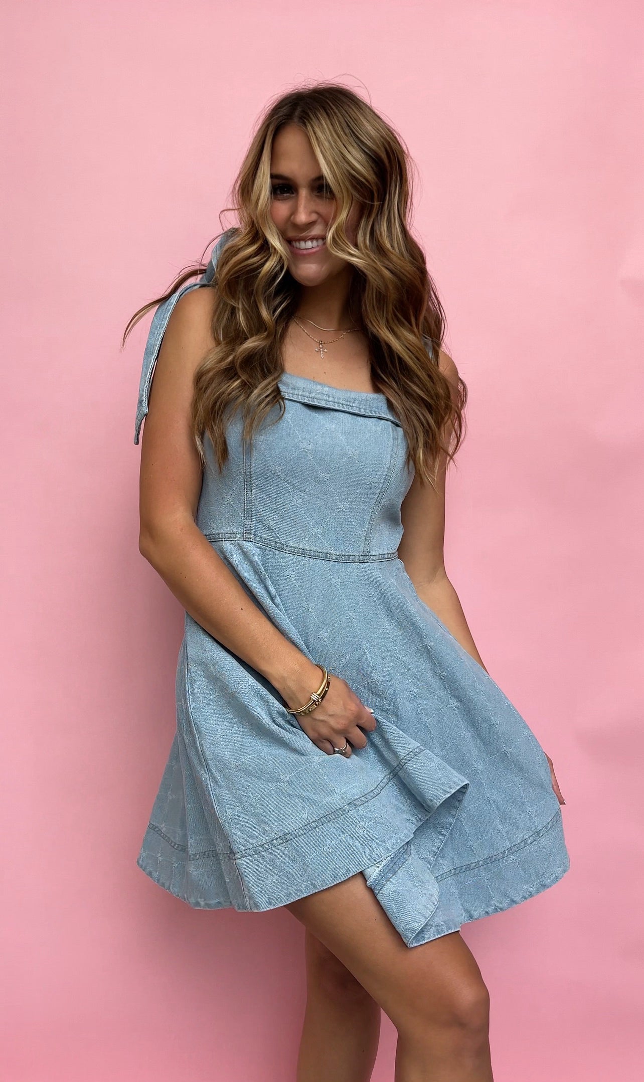 Stella Bow Ribbon Denim Dress