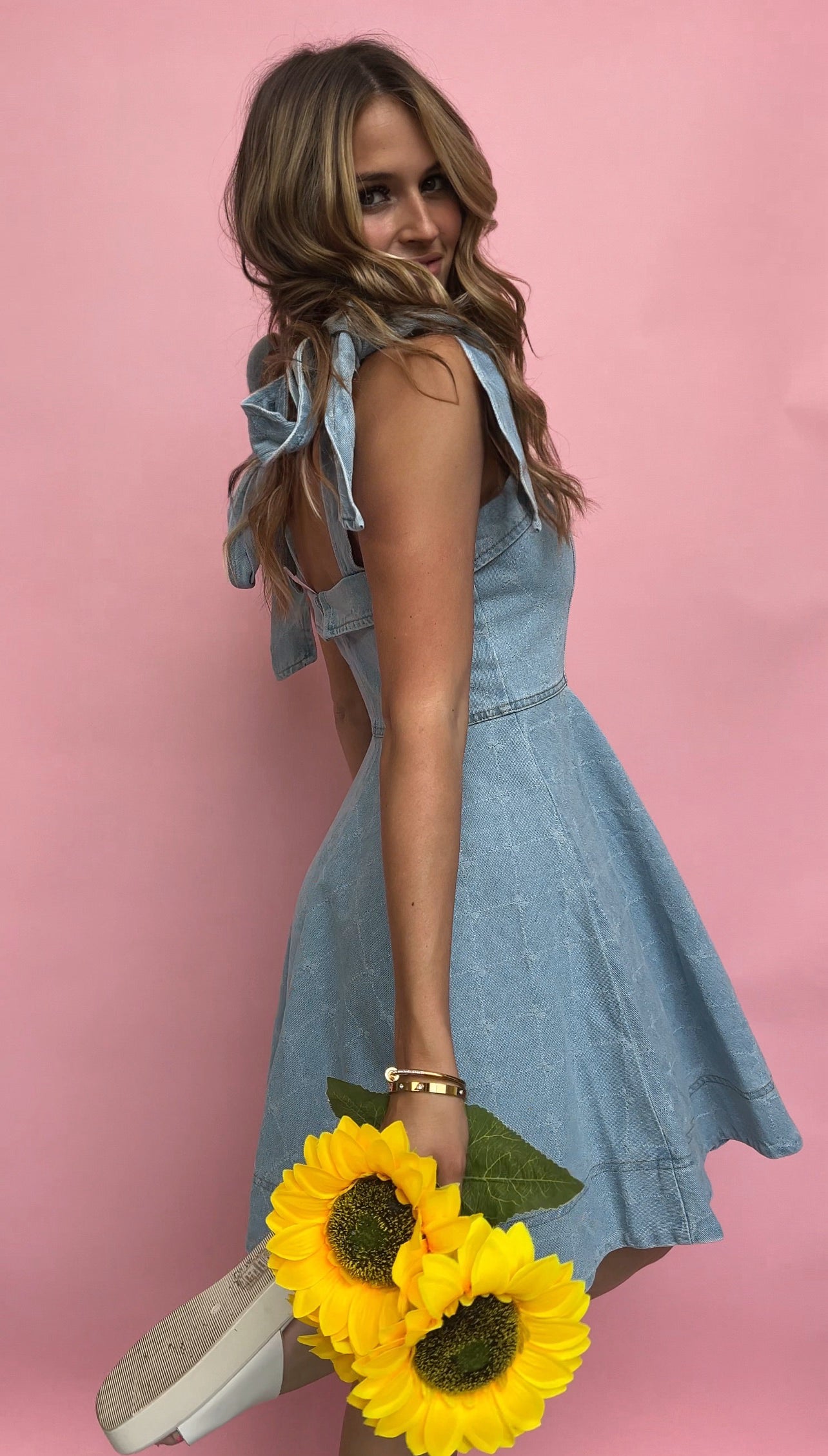 Stella Bow Ribbon Denim Dress