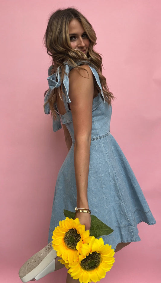 Stella Bow Ribbon Denim Dress