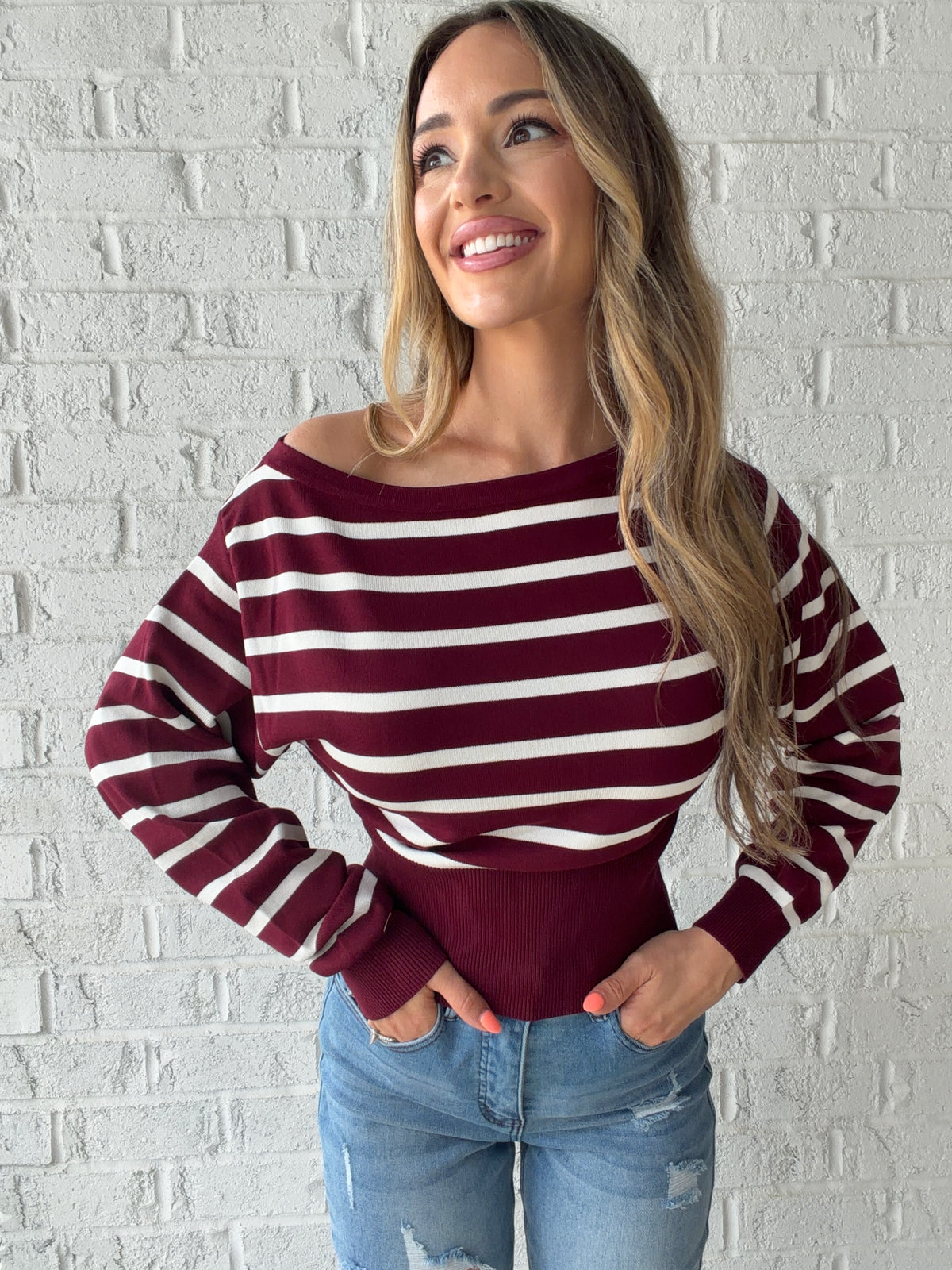 City Muse Boat Neck Striped Sweater