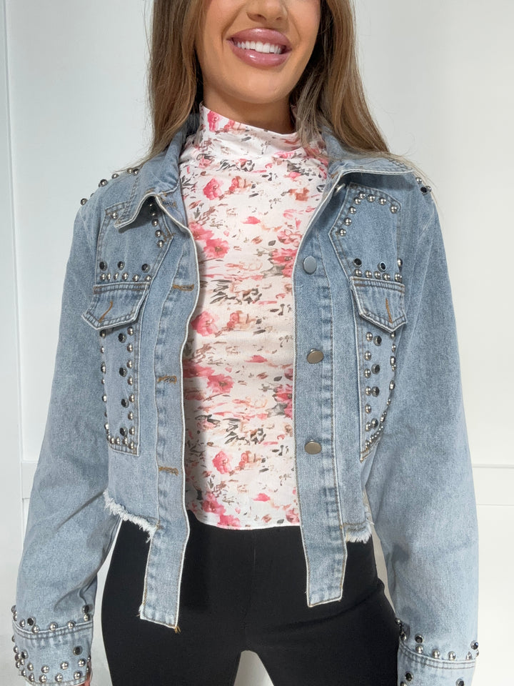 PREORDER: Studded & Stylish Button Up Long Sleeve Denim Jacket