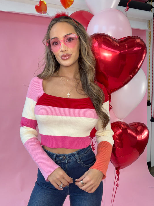 Candy Corn Square Neck Sweater Top