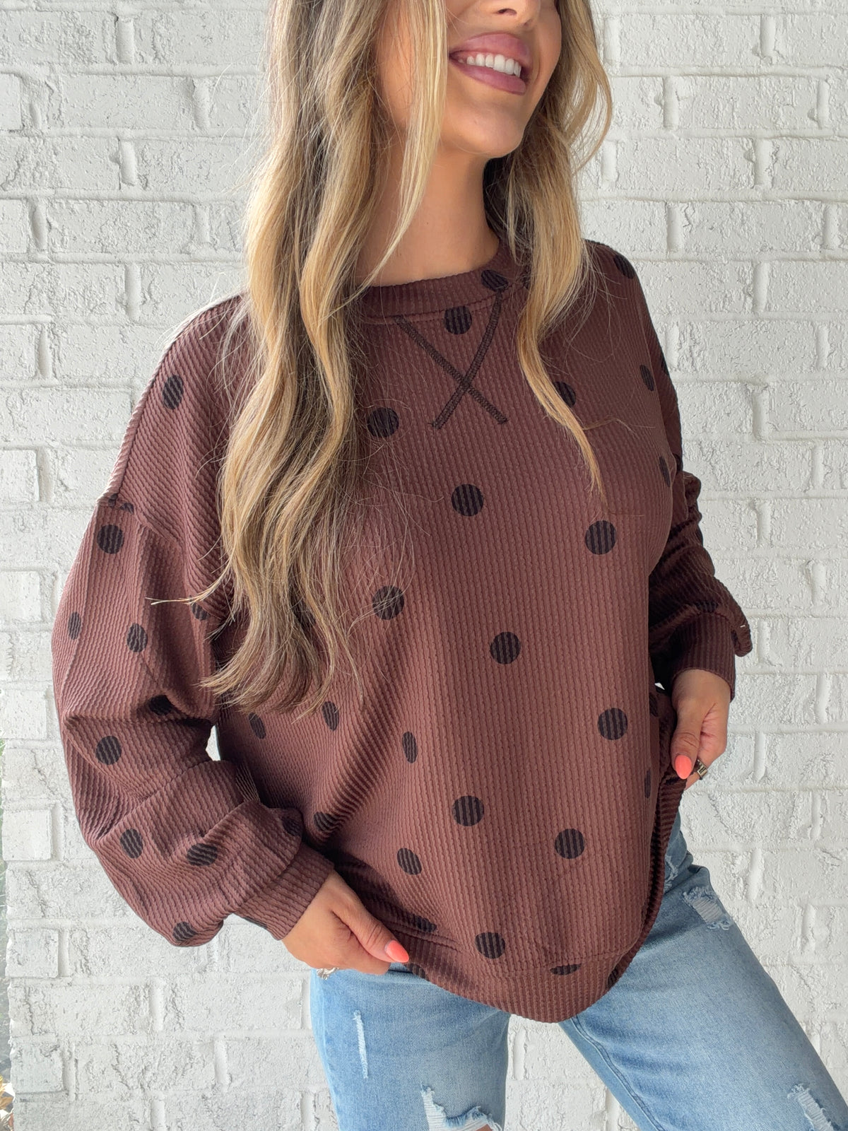 Spot On Textured Polka Dot Knit Top