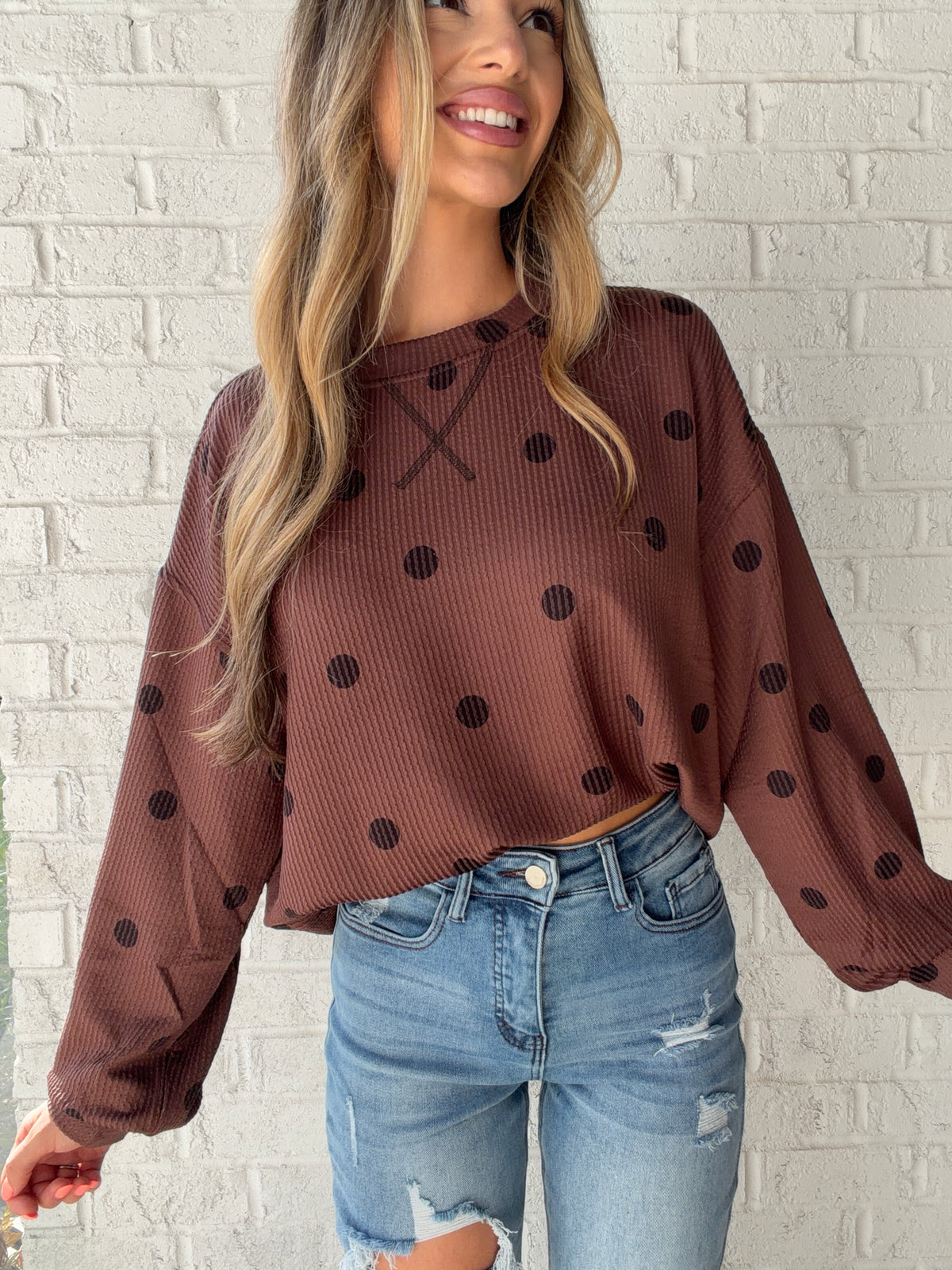 Spot On Textured Polka Dot Knit Top