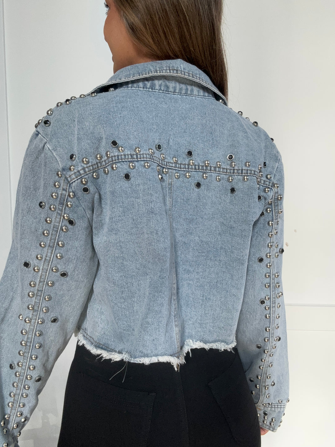 PREORDER: Studded & Stylish Button Up Long Sleeve Denim Jacket