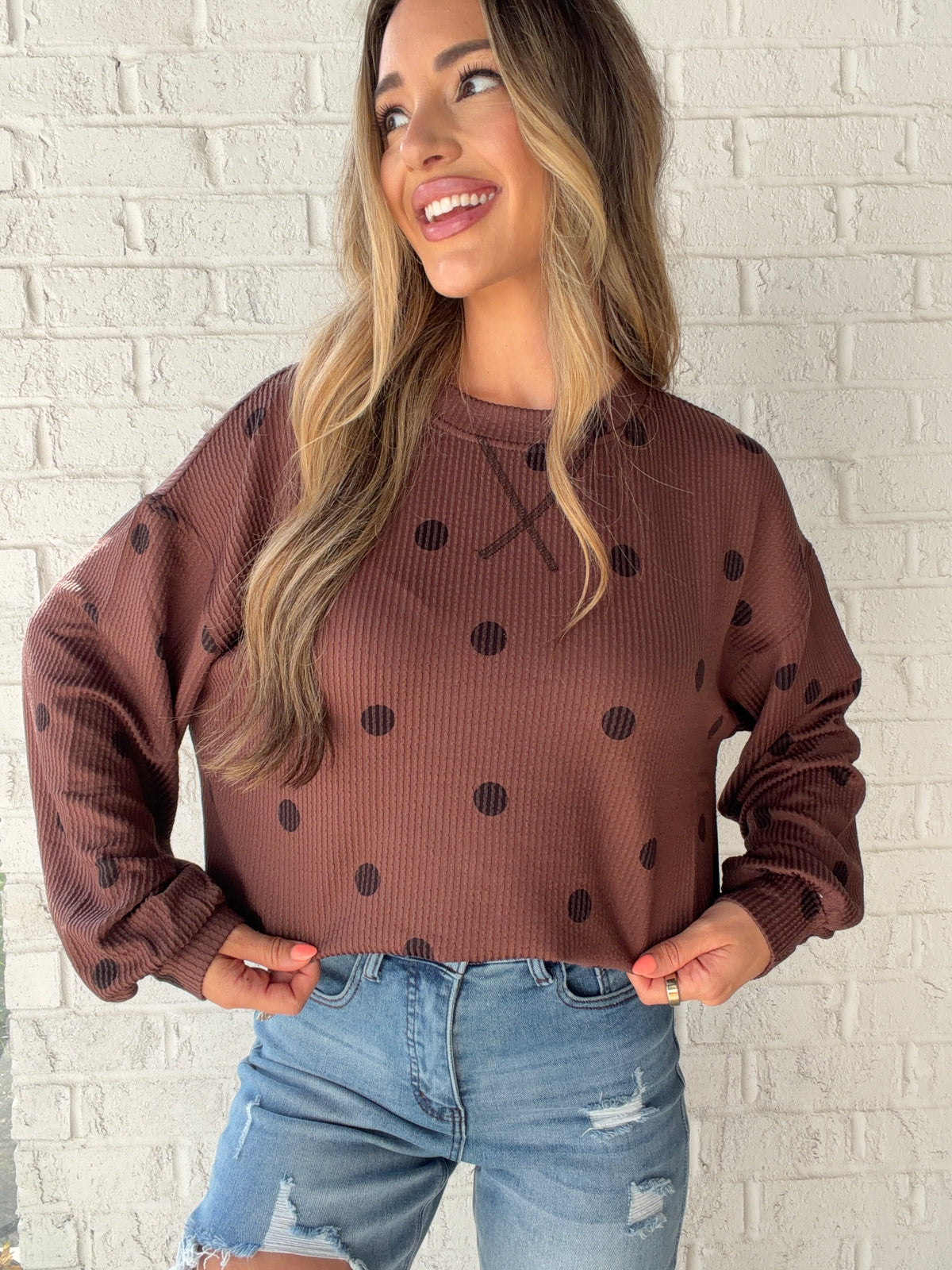 Spot On Textured Polka Dot Knit Top