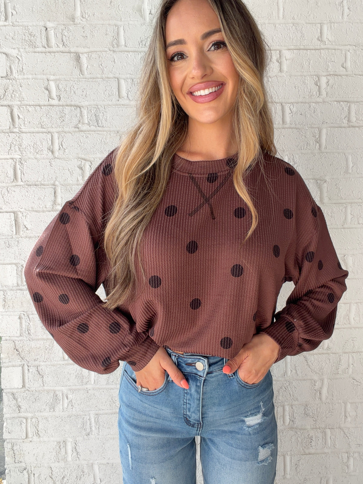 Spot On Textured Polka Dot Knit Top