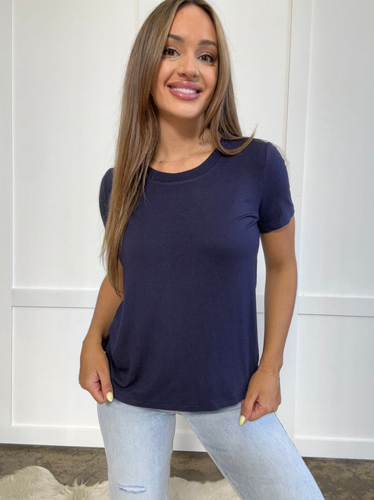Buy our "Renee Round Neck Short Sleeve T-Shirt" online – Willow Boutique Clothing. Shop stylish Renee Round Neck Short Sleeve T-Shirt today.